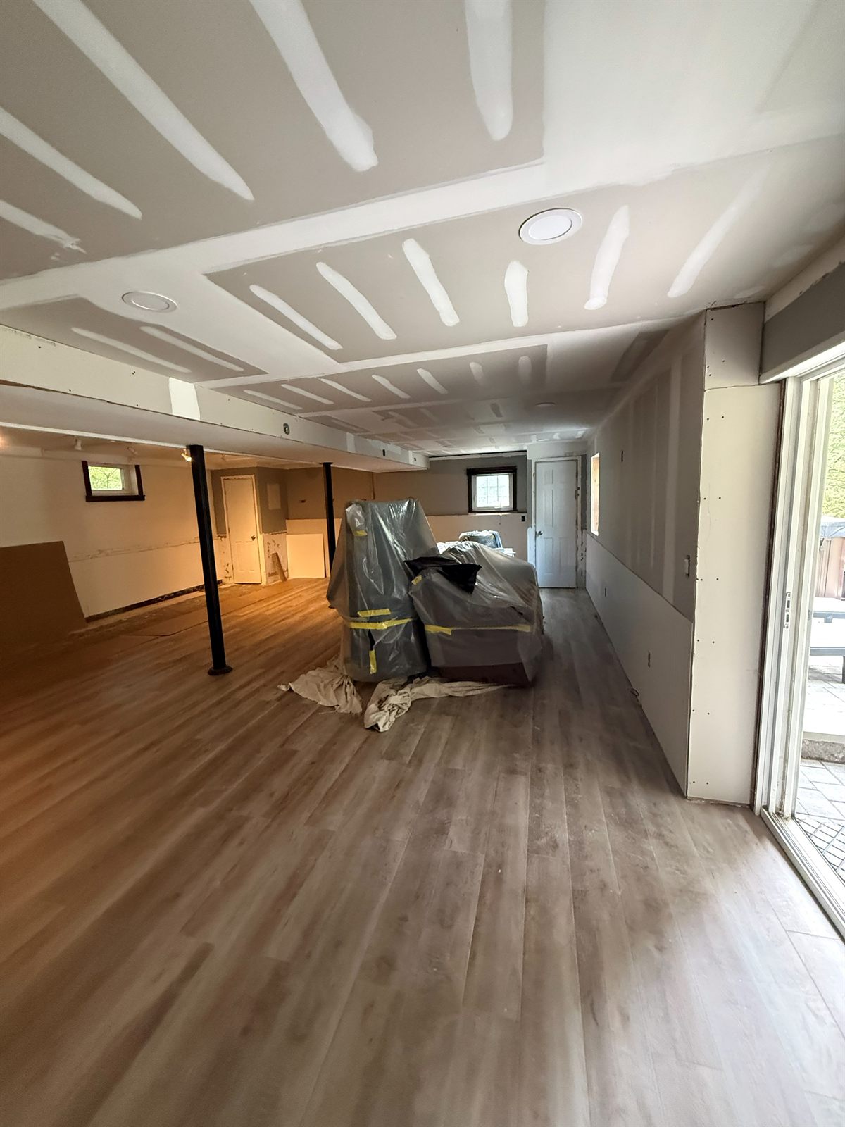 Interior with new drywall and surface preparation before painting